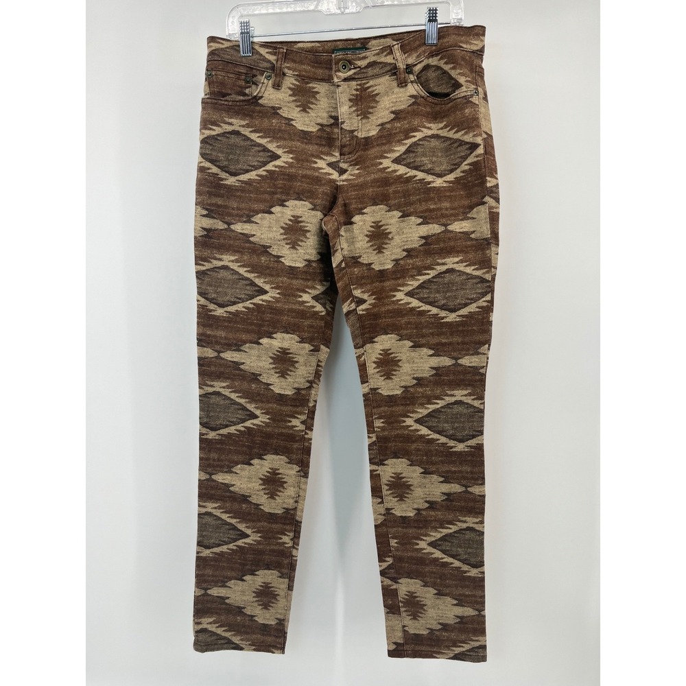 Lauren Jeans Co Ralph Lauren Skinny Pants Womens 10 Brown Southwest Aztec Print - Picture 2 of 8